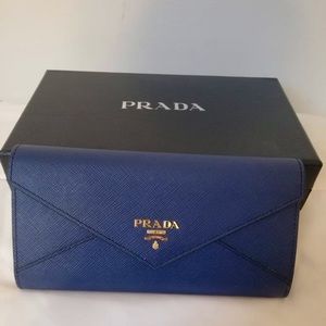 Authentic PRADA wallet Blue Saffiano Leather
